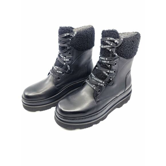 Ash Siberia Faux Fur & Leather Black Women's Combat Boots - NWT Size 7 - Picture 3 of 13